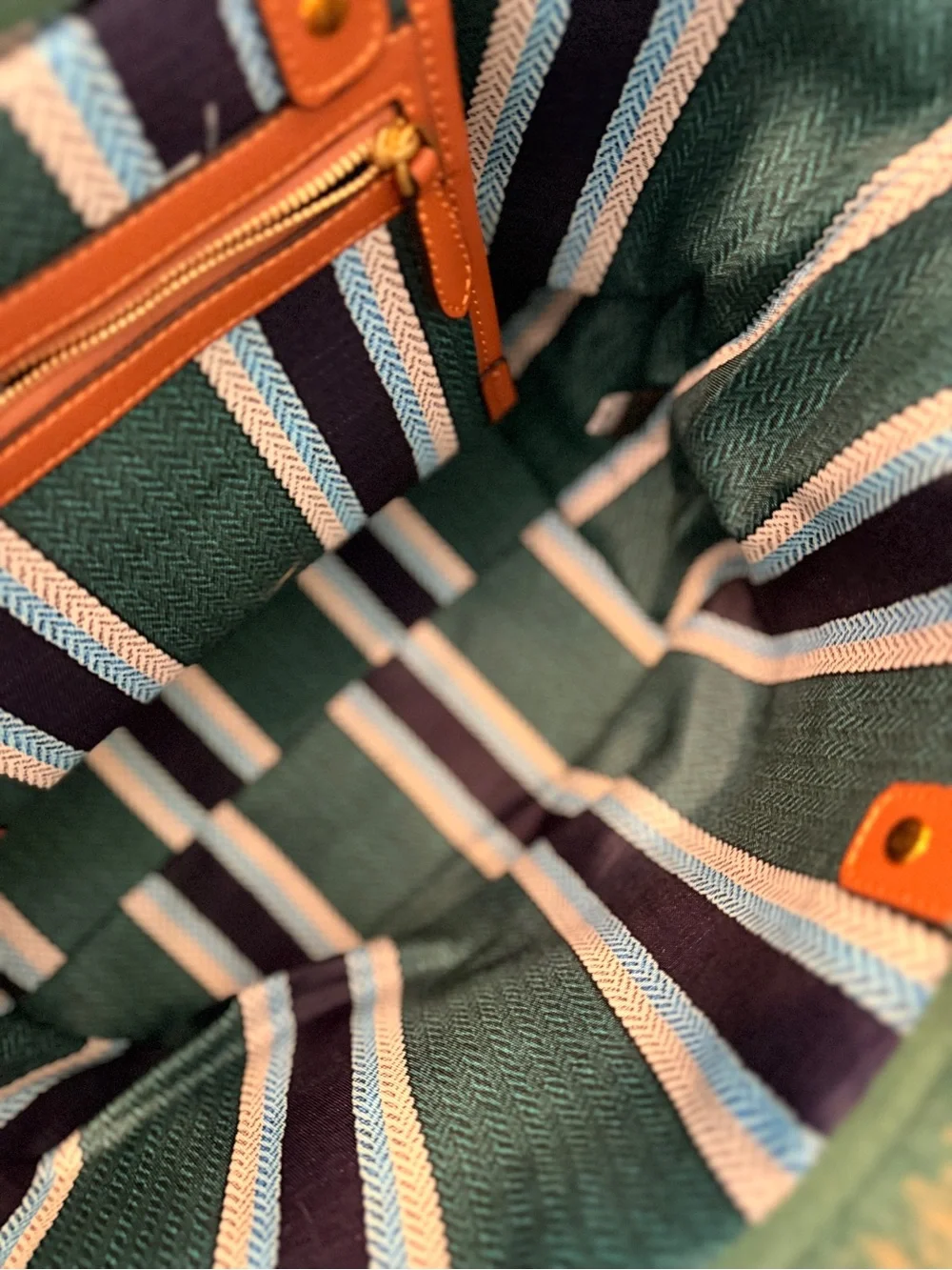 Gucci Teal & Navy Striped Canvas Tote with Leather Handles - Picture 8 of 9